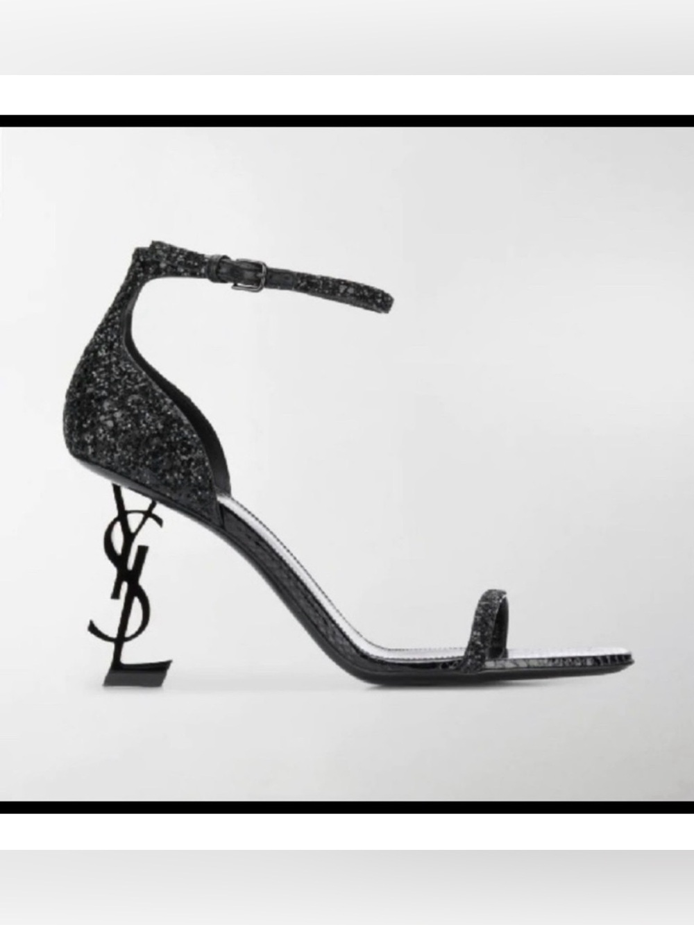 Size 38.5 Saint Laurent Opyum (YSL) Black Glitter Strappy Heeled Sandals